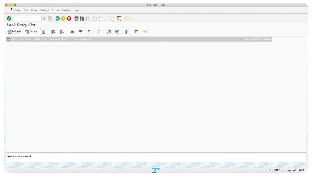 SM12 delete lock entry confirmation dialog with Yes, No and Cancel